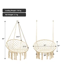 Gymax Hammock Chair Hanging Cotton Rope Macrame Swing Chair Indoor Outdoor