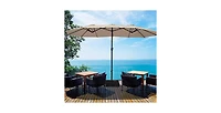 15 Feet Double-Sided Twin Patio Umbrella with Crank and Base