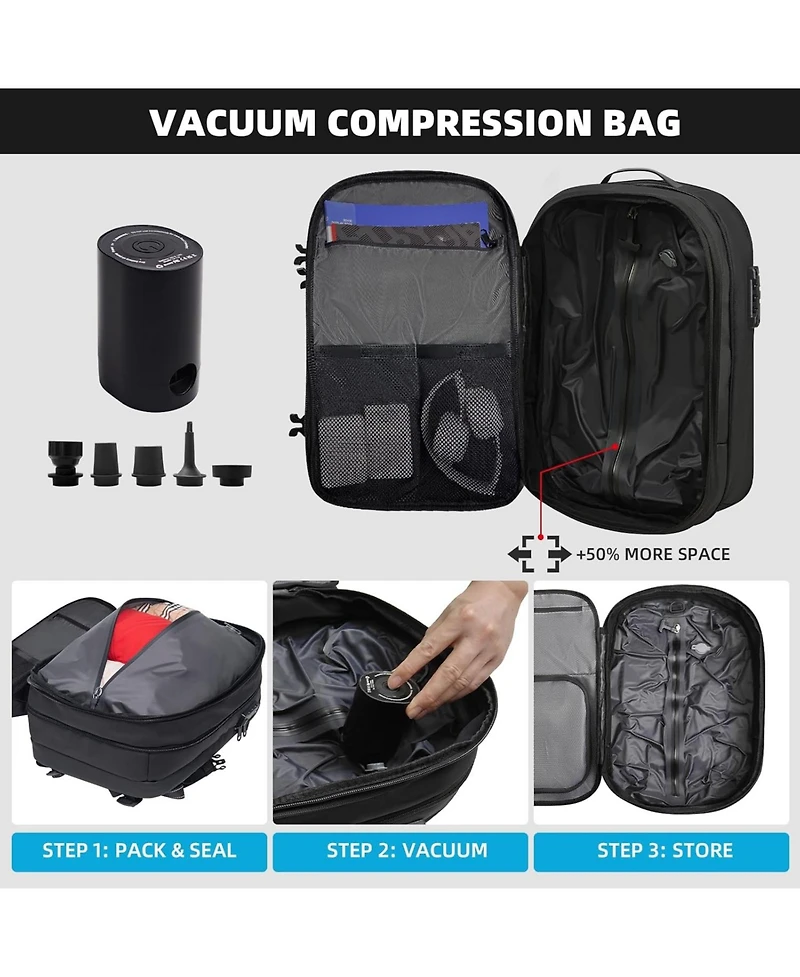 Vacuum Backpack Travel Vacuum Seal Compression Travel 60L Expandable Vacpack with Pump Ideal for Traveling Business Laptop (Portable Electric Air Pump