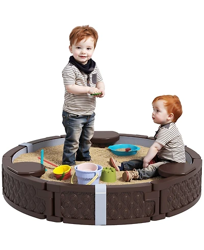 Qaba Round Kids box with Cover, 3 Seats, Bottom Liner,