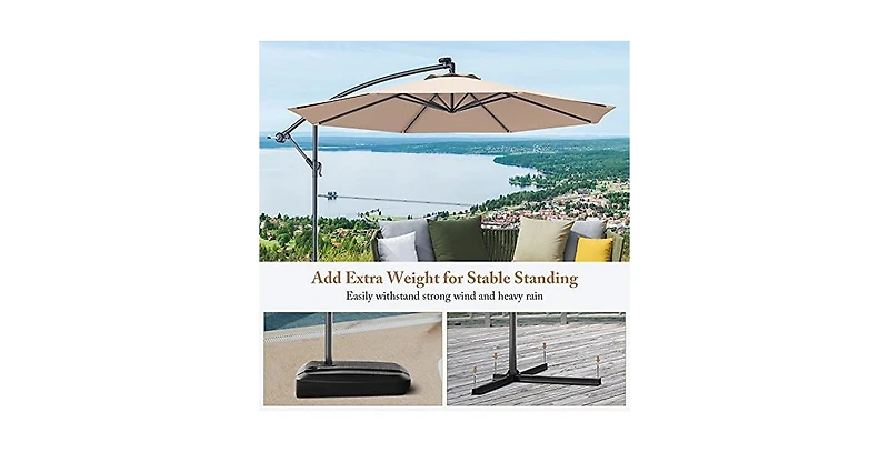 10 Feet Offset Hanging Umbrella with Base and Infinite Tilt