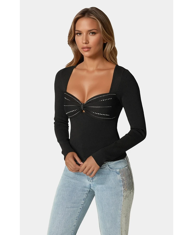 Bebe Embelished Long Sleeve Sweater