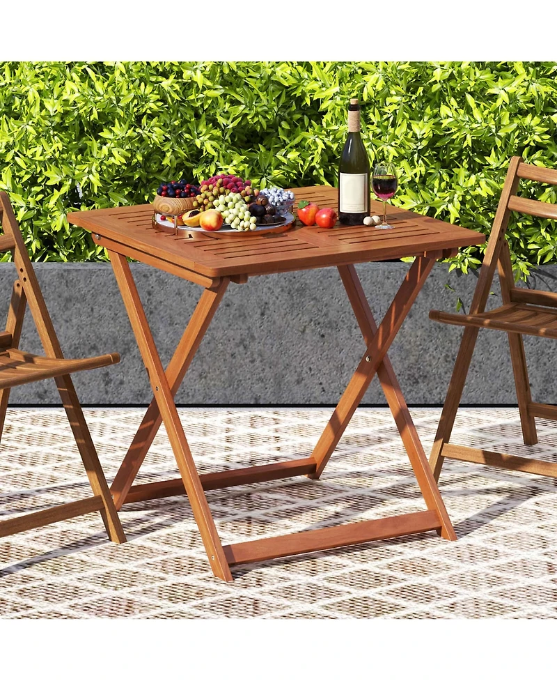 Costway 29.5" x 29.5" Patio Dining Table with Teak Painting 2" Umbrella Hole