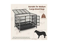 38 Inch Foldable Heavy-Duty Metal Dog Cage with Lockable Rolling Casters and Tray