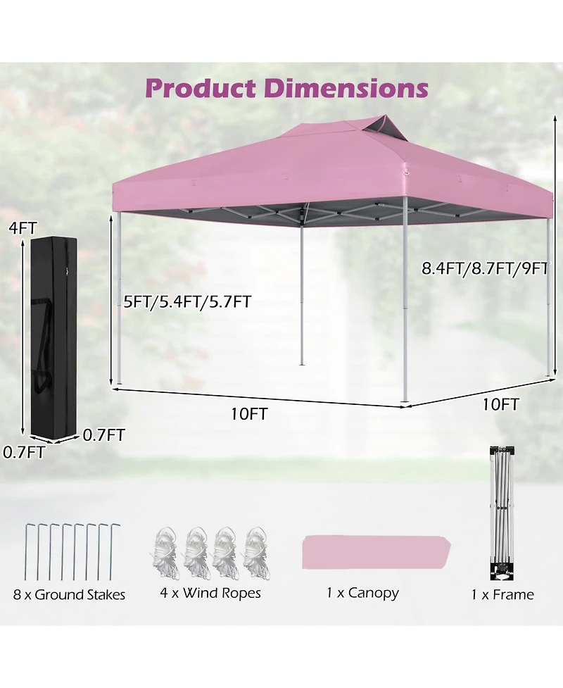 10 X 10 Ft Foldable Outdoor Patio Shelter Canopy Tent with 1-Push Center Lock
