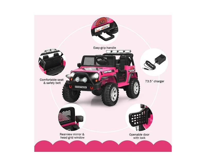12V Kids Electric Ride-On Truck with Remote Control and Operation Lever - Pink