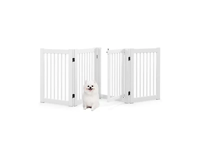 30 Inch Tall 4-Panel Freestanding Wooden Pet Gate Dog Fence