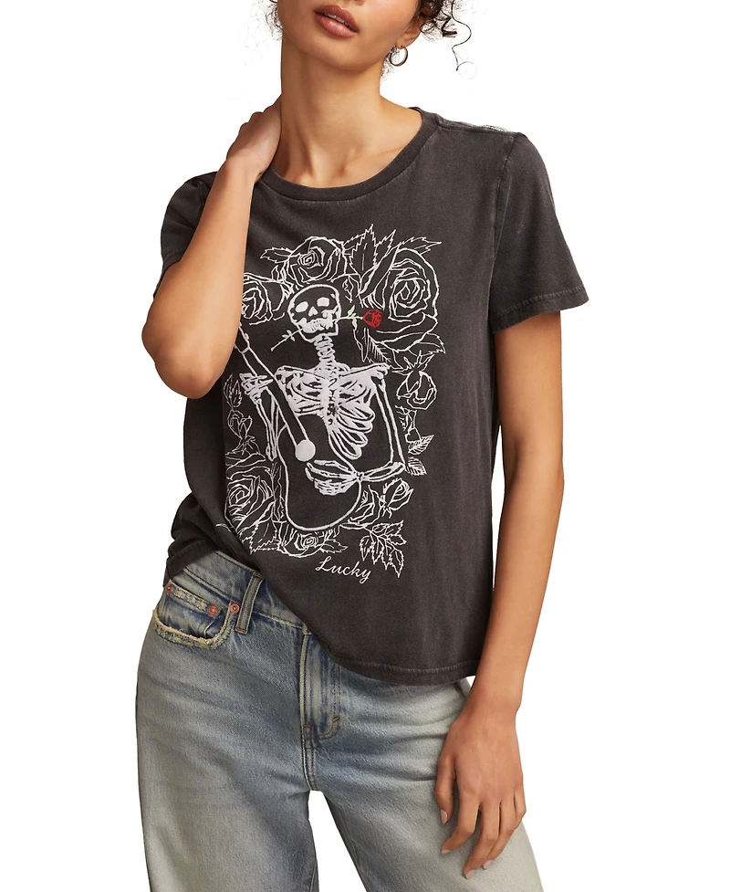 Lucky Brand Women's Guitar Skull Classic Crew Neck T-shirt