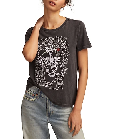 Lucky Brand Women's Guitar Skull Classic Crew Neck T-shirt