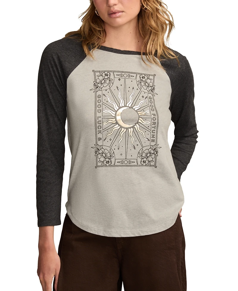 Lucky Brand Women's Good Fortune Sun Poster T-shirt with Raglan Sleeves
