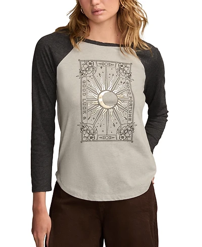 Lucky Brand Women's Good Fortune Sun Poster T-shirt with Raglan Sleeves
