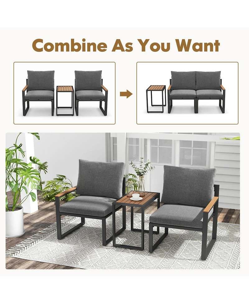 Gymax 3 Pcs Patio Furniture Set Weatherproof Outdoor Conversation Set w/ Soft Cushions