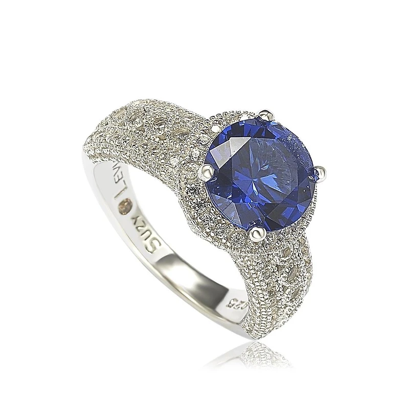 Suzy Levian Sterling Silver Sapphire & Created White Round-Cut Ring