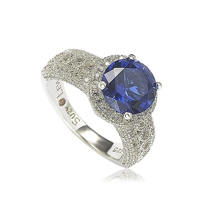 Suzy Levian Sterling Silver Sapphire & Created White Round-Cut Ring