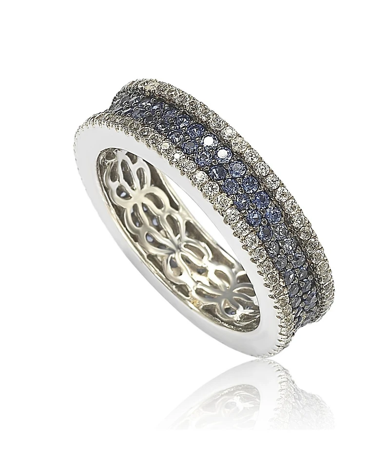 Suzy Levian New York Sterling Silver Sapphire & Created White Pave Eternity Band