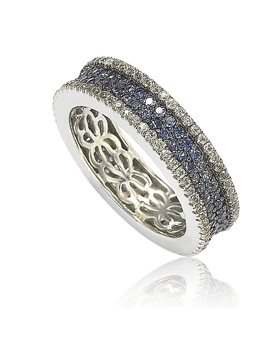 Suzy Levian New York Sterling Silver Sapphire & Created White Pave Eternity Band