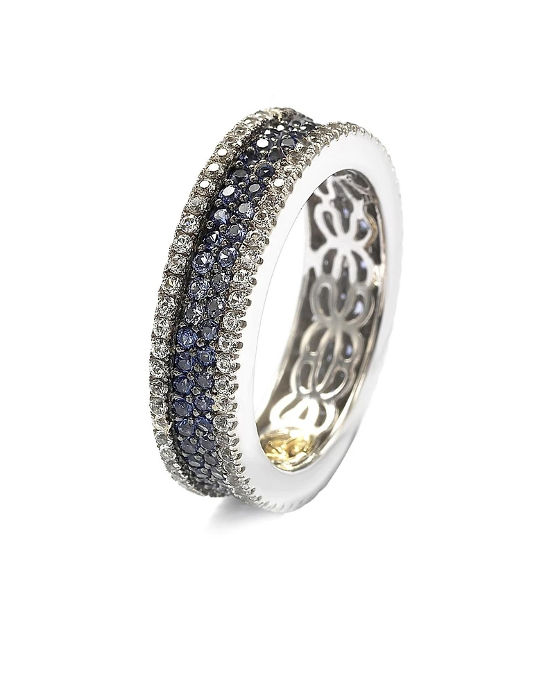 Suzy Levian New York Sterling Silver Sapphire & Created White Pave Eternity Band
