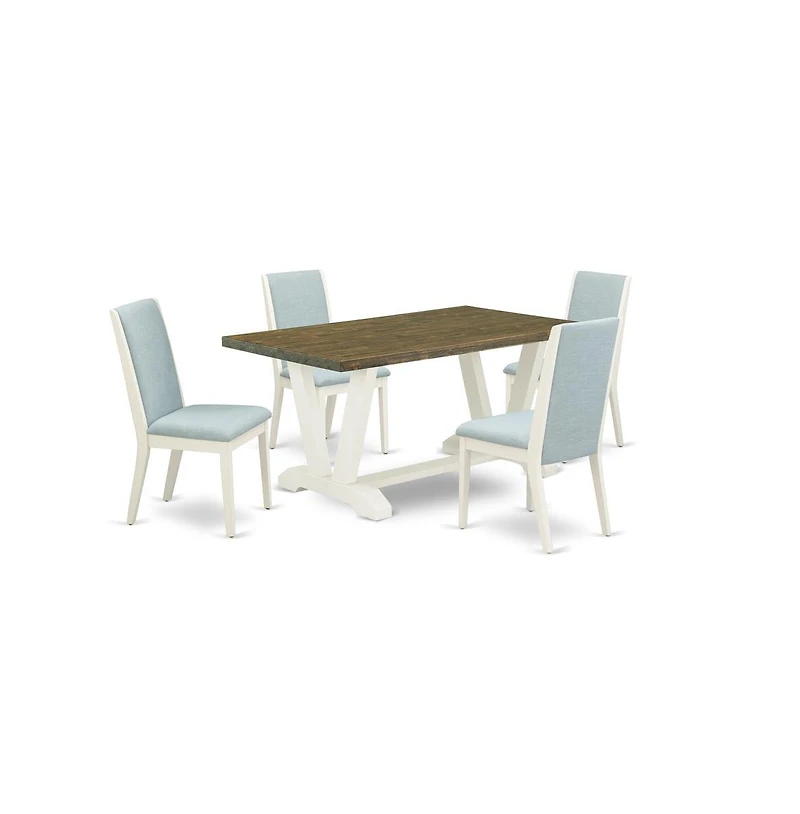 East West Furniture 5Pc Dining Table set Includes a Dining Room Table and 4 Parson Chairs with Baby Blue Color Linen Fabric, Medium Size Table with Fu
