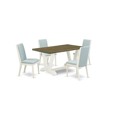 East West Furniture 5Pc Dining Table set Includes a Dining Room Table and 4 Parson Chairs with Baby Blue Color Linen Fabric, Medium Size Table with Fu