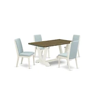 East West Furniture 5Pc Dining Table set Includes a Dining Room Table and 4 Parson Chairs with Baby Blue Color Linen Fabric, Medium Size Table with Fu