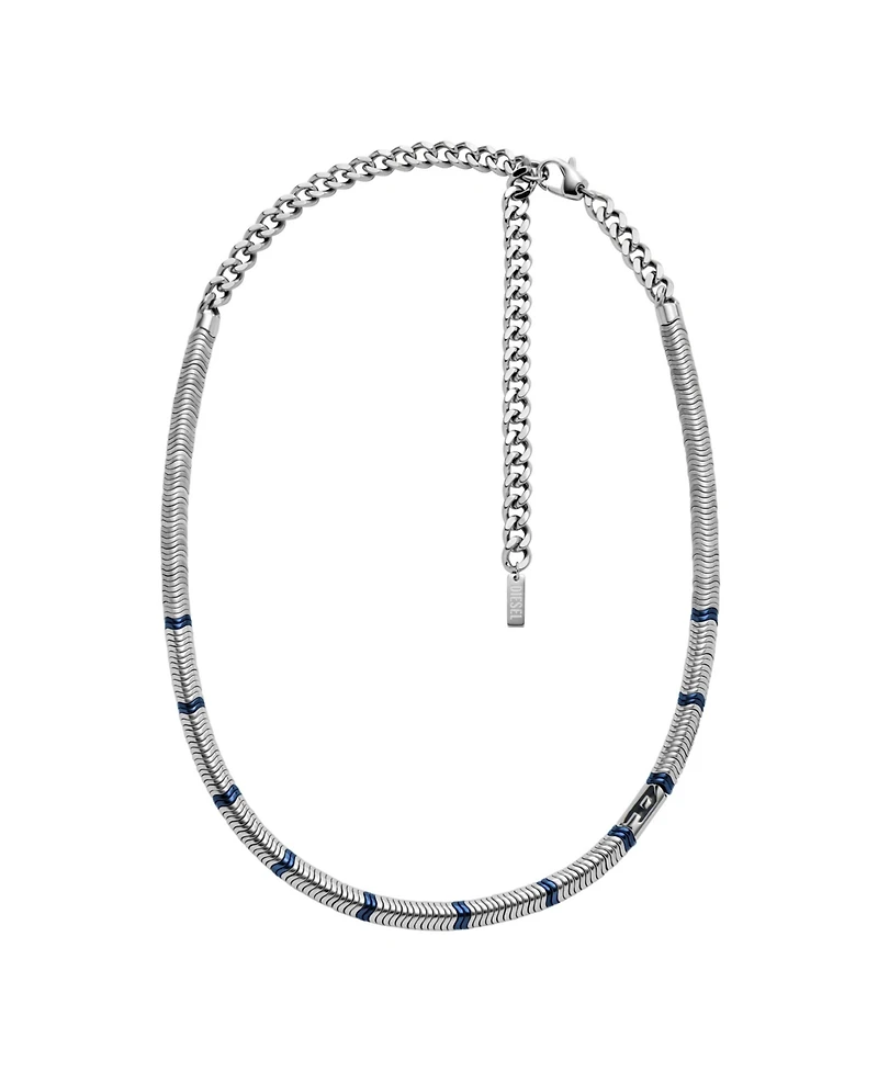 Diesel Men's Silver and Blue Hematite Beaded Necklace