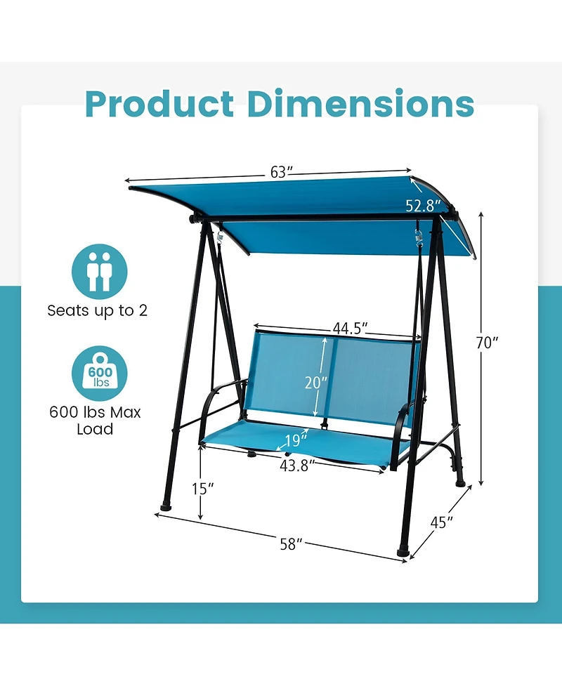 Gymax 2-Person Patio Swing Seat Bench Canopy Loveseat Outdoor