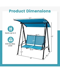 Gymax 2-Person Patio Swing Seat Bench Canopy Loveseat Outdoor