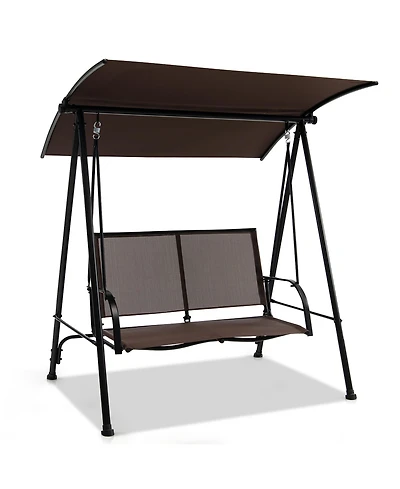 Gymax 2-Person Patio Swing Seat Bench Canopy Loveseat Outdoor