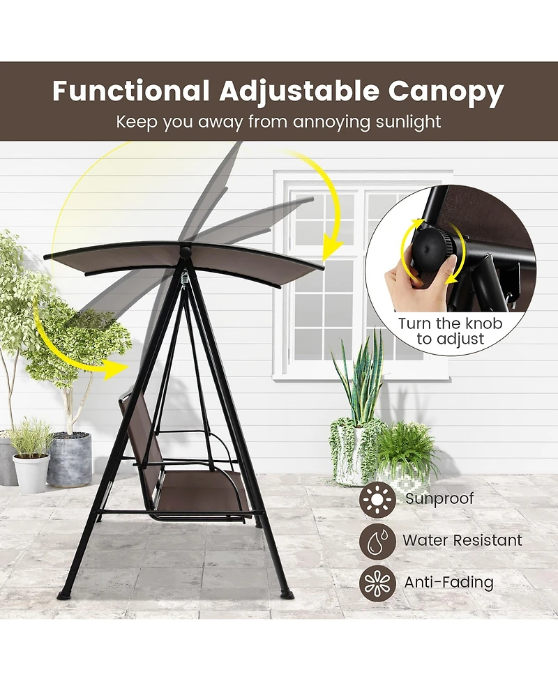 Gymax 2-Person Patio Swing Seat Bench Canopy Loveseat Outdoor