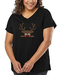 La Pop Art Plus Peeking Reindeer Word V-Neck T-Shirt