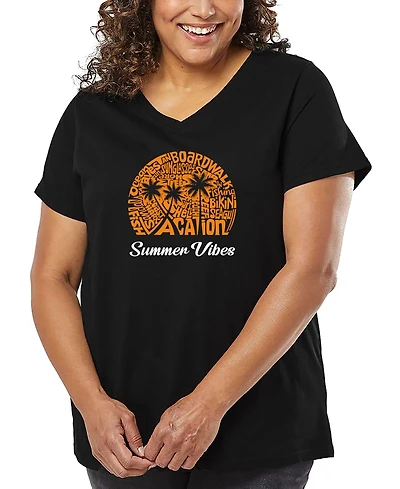La Pop Art Plus Summer Vibes Word V-Neck T-Shirt