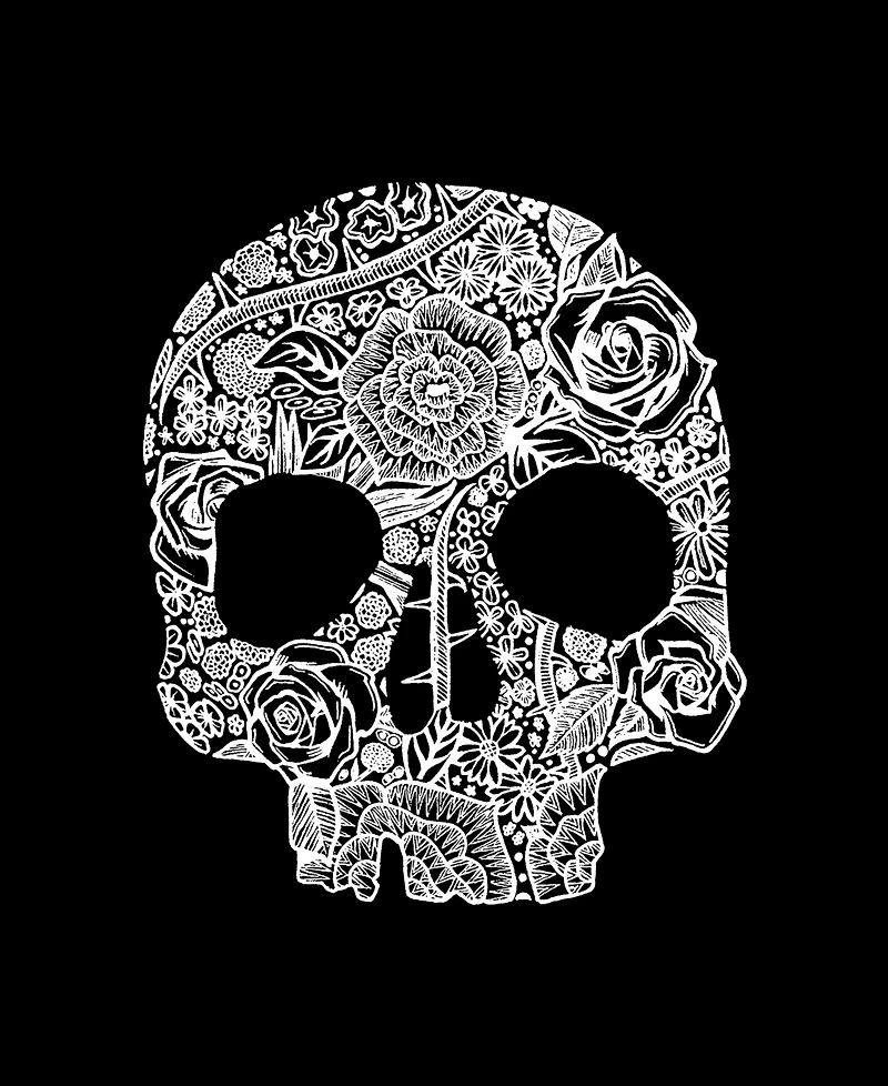La Pop Art Plus Flower Skull Word V-Neck T-Shirt