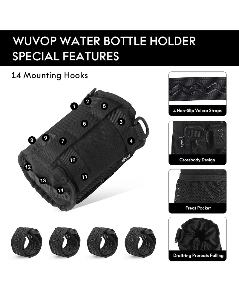 Urbanmax Bike Cup Holder, Water Bottle Holder with Mesh Pockets for Cruiser, Scooter, Mountain, Road Bike, Wheelchair