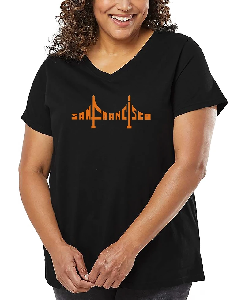 La Pop Art Plus San Francisco Bridge Word V-Neck T-Shirt