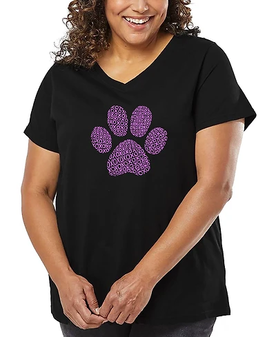 La Pop Art Plus Xoxo Dog Paw Word V-Neck T-Shirt
