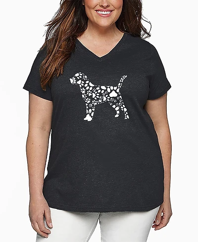 La Pop Art Plus Size Dog Paw Prints Word Art V-Neck T-Shirt