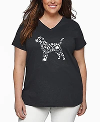 La Pop Art Plus Size Dog Paw Prints Word Art V-Neck T-Shirt