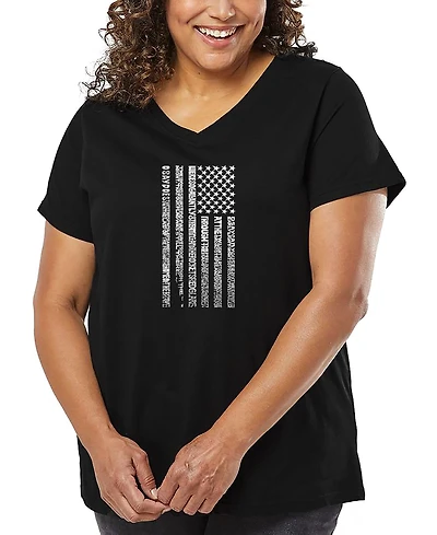 La Pop Art Plus National Anthem Flag Word V-Neck T-Shirt