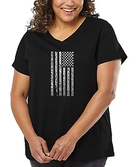 La Pop Art Plus National Anthem Flag Word V-Neck T-Shirt