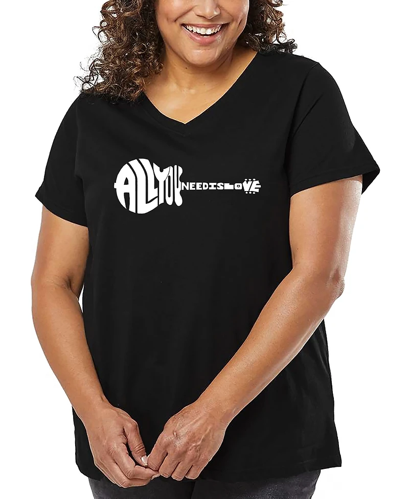La Pop Art Plus All You Need Is Love Word V-Neck T-Shirt