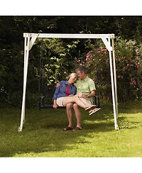 Gymax Patio Hanging Porch Swing 2-Person Outdoor Metal Swing Bench Chair w/ Chains