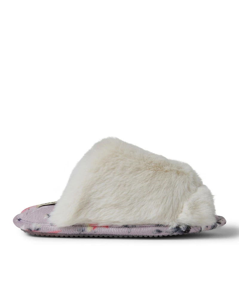 Dearfoams Women's Louise Fuzzy Cross Band Slide Slipper with Eyemask Gift Set
