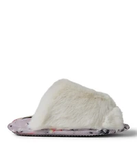 Dearfoams Women's Louise Fuzzy Cross Band Slide Slipper with Eyemask Gift Set