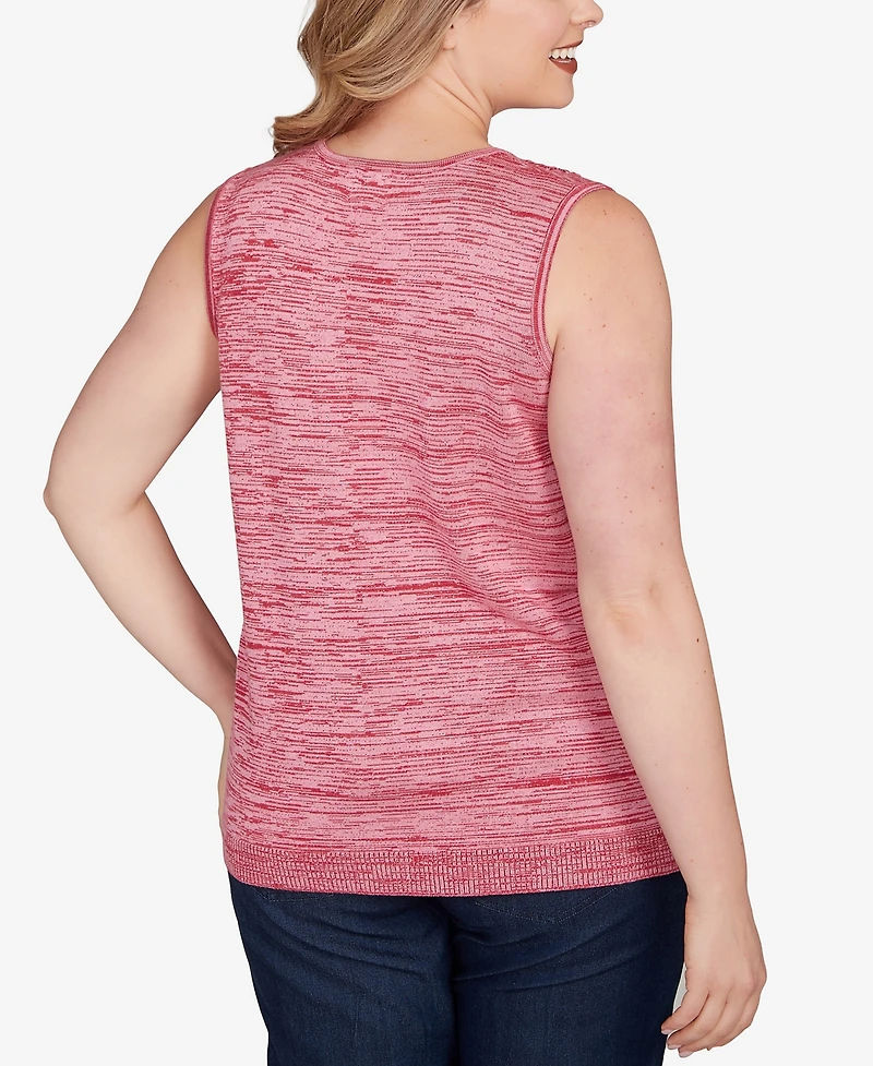 Ruby Rd. Plus Marled Knit Embroidered Tank Sweater