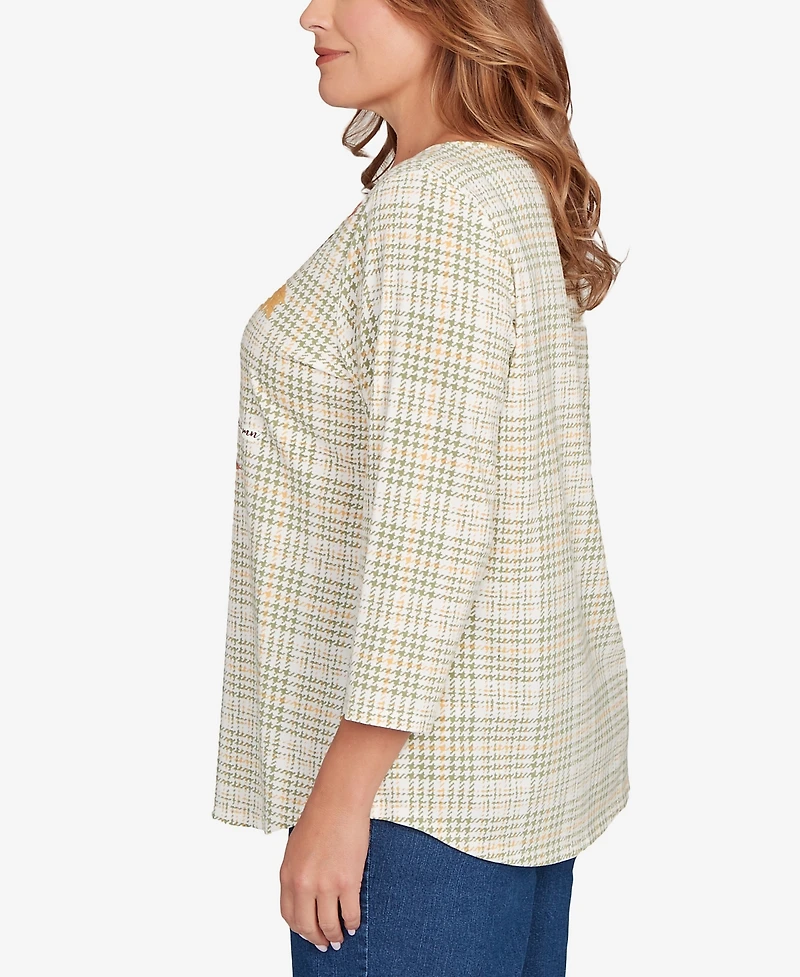 Ruby Rd. Plus Autumn Cat Houndstooth Top