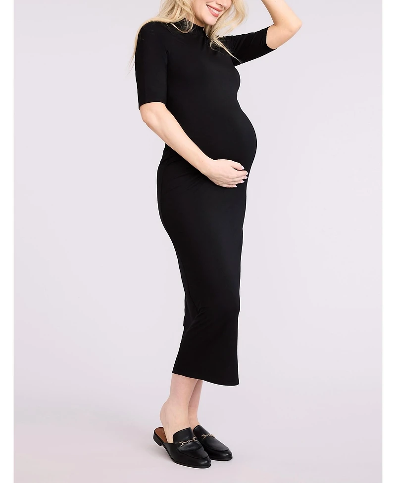Motherhood Maternity Women's Mock Neck 3/4 Sleeve Ribbed Maxi Dress