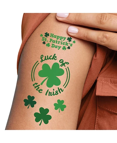 Big Dot of Happiness St. Patrick's Day Tattoos, Green Shamrock Temporary Tattoos (12 Sheets of 5 styles)