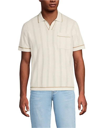 Lands' End Men's Short Sleeve Textured Tipped Sweater Polo