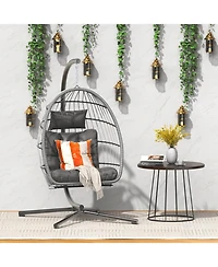 gaomon Egg Chair with Stand, Patio Rattan Wicker Hanging Swing Egg Chair, Thickened Aluminum Frame & Uv Resistant Cushion, 350 lbs Capacity