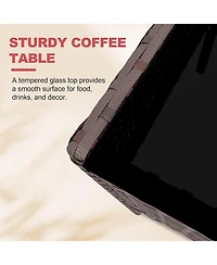 Gaomon 4 Pieces Brown/Red Rattan Outdoor Patio Furniture Set with Upholstered Sofa, 2 Chairs & Coffee Table for Backyard & Porch